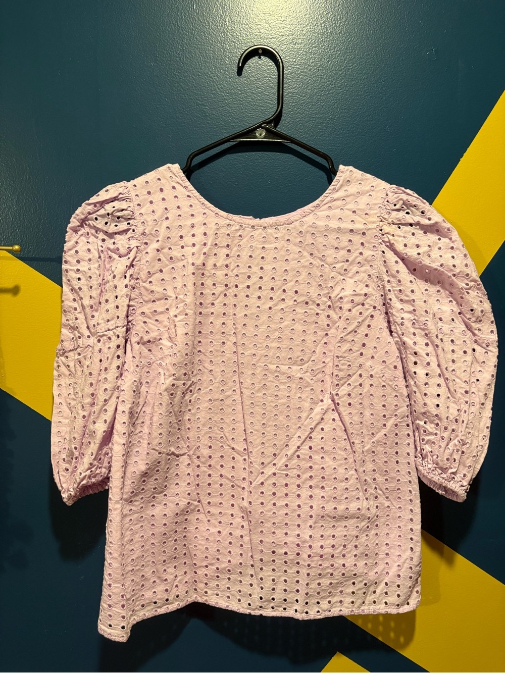 A New Day Lilac Puff Sleeve Boxy Laser Cut Blouse NWOT